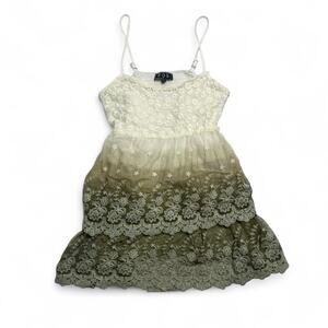 White and green lace fairy core babydoll Tiered adjustable straps. Size: Large